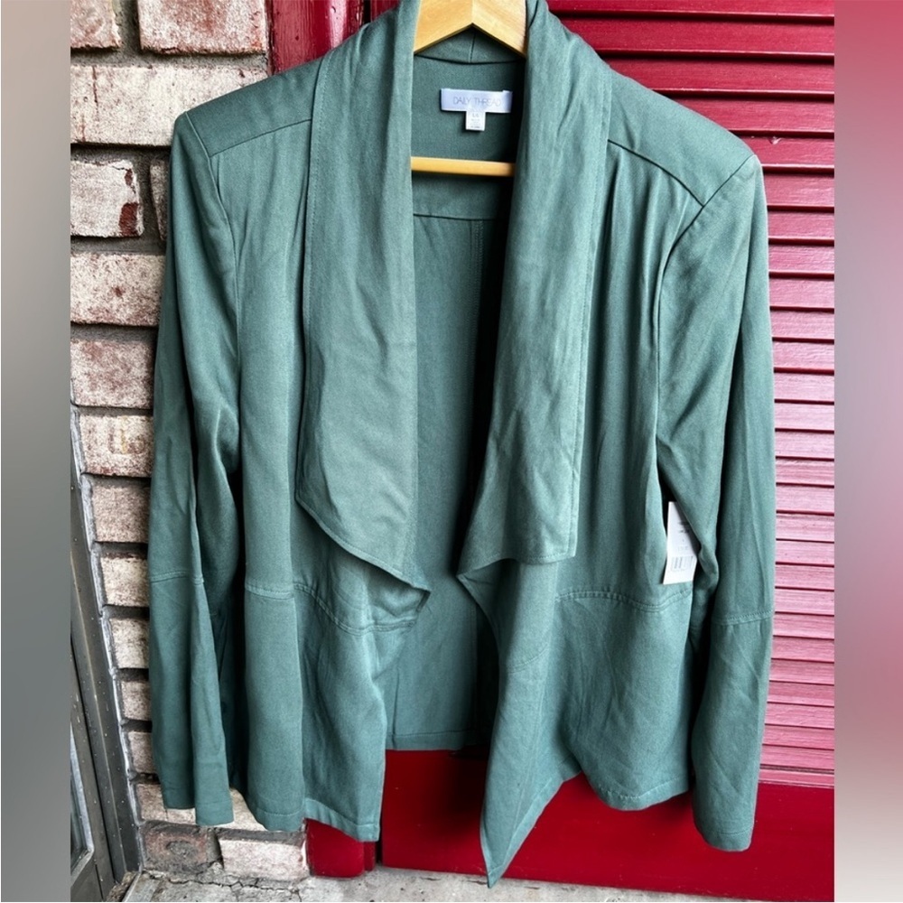 Daily Threads Green Large Drape Front Jacket with Shoulder Pads